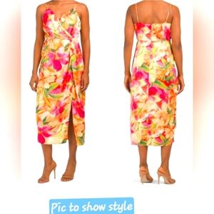 Nicole Miller Vibrant Silky Soft Floral Tropical Vacation Summer Dress- Sz Sm